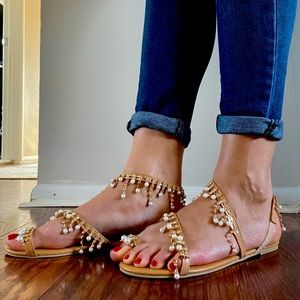 Beaded wrap sandals
